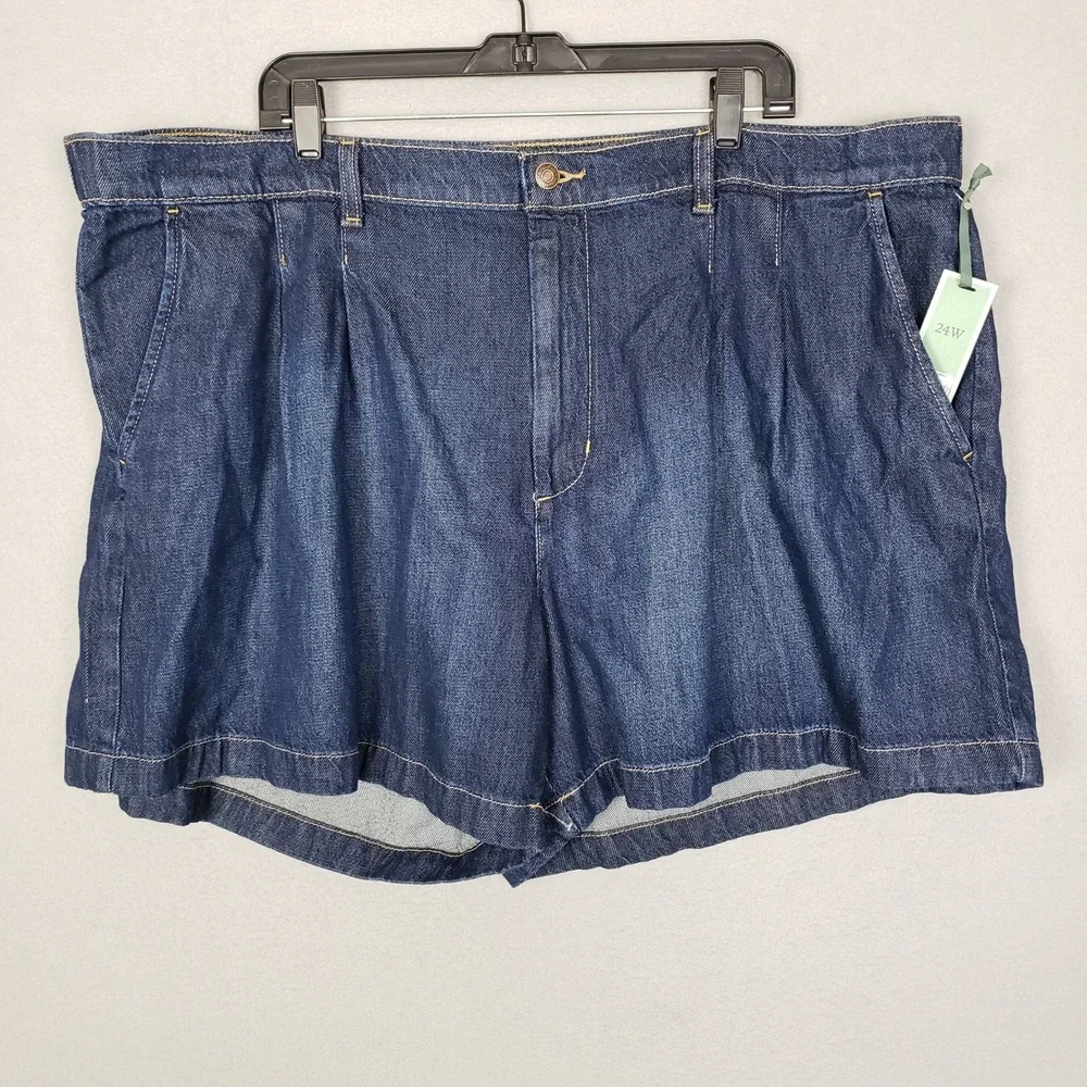 Terra & Sky Stretch Waist Drapey Shorts Dark Denim Look Casual Comfortable 24W